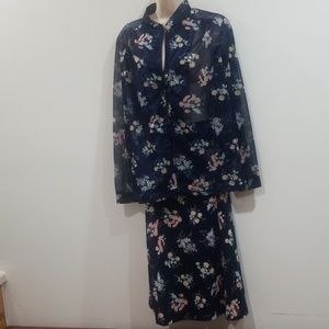 Jo Hanna York blue vintage floral skirt suit